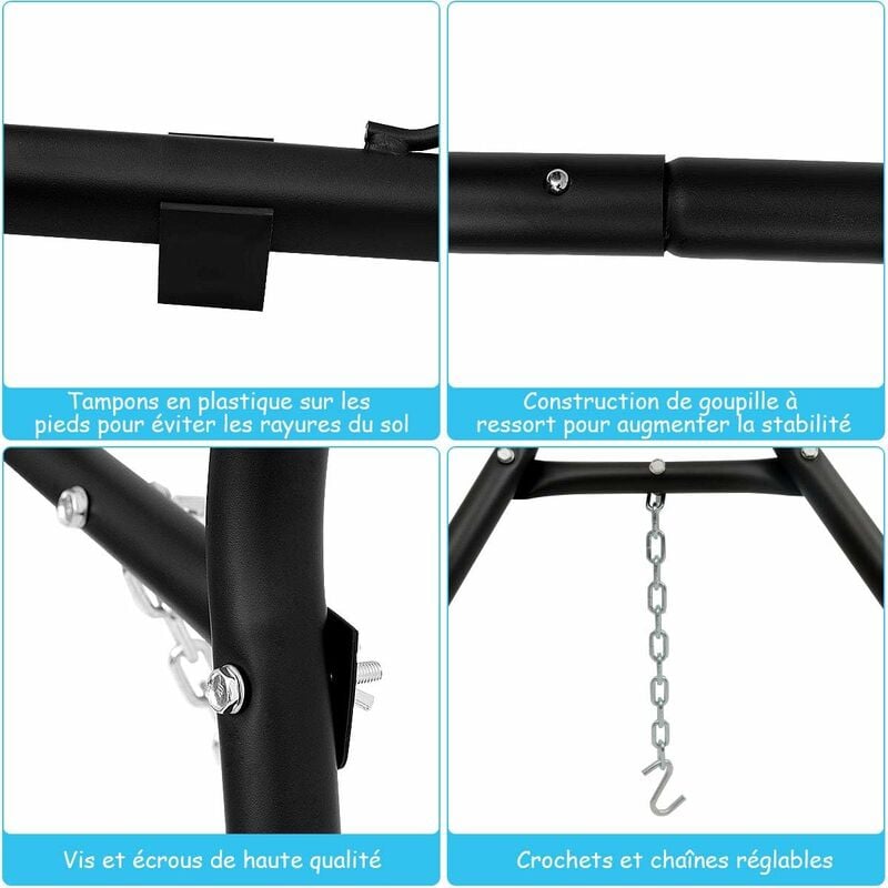 Support de Hamac en MétalType-HLit Suspendu Brésilien Capacité 200KG pour 2 Personnes Hauteur Ajustable(Hamac Non-inclus) - Costway