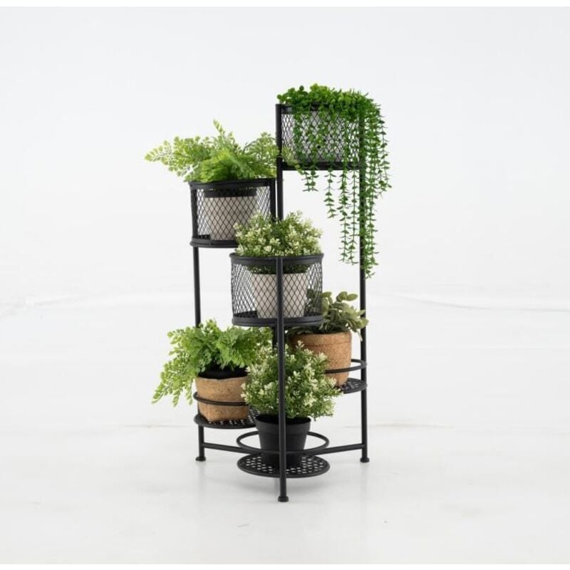 Costway - Support de Plantes Pliant en Métal 6 Niveaux Dorées Charge 10KG, Support de Pot de Fleurs avec 3 Pots et 3 Plateaux Ajourés pour Coin de