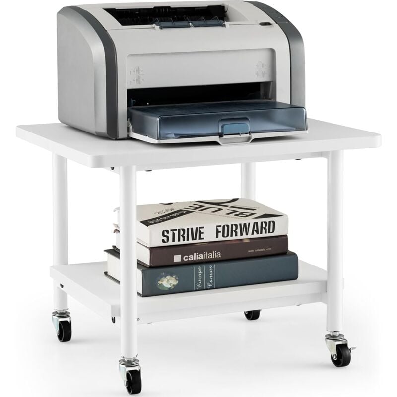 Support d'Imprimante à 2 Niveaux, Meuble Imprimante avec 4 Roues (2 verrouillables) et Étagère de Rangement pour Dossier, Organisateur de Stockage