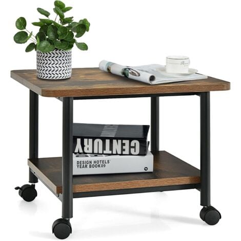 COSTWAY Support d'Imprimante à Roulette à 2 Niveaux, Etagère Rangement à Multi-Fonction pour Maison,Bureau 49 x 40 x 37 CM