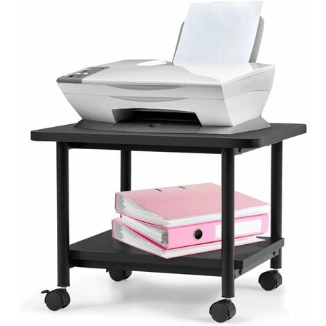 COSTWAY Support d'Imprimante à Roulette à 2 Niveaux, Etagère Rangement à Multi-Fonction pour Maison,Bureau Noir