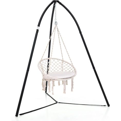 COSTWAY Support pour Fauteuil Suspendu, Pied Fauteuil Suspendu Pivotant en Métal, Chaîne de Suspension, Capacité 200 KG, Support Chaise Suspendue Intérieur Extérieur pour Chaise Soucoupe