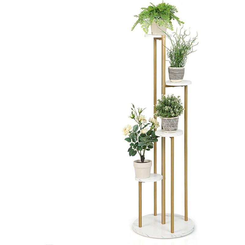 Costway - Support pour Plantes d'Intérieur à 4 Niveaux, 122,5 cm de Haut pour Petites Plantes, Étagère à Fleurs avec Structure en Métal Doré, Idéal
