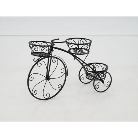 COSTWAY Support pour Plantes Tricycle, Porte-Pot de Fleurs en Métal à 3 Niveaux avec 3 Panier Découpés et Roues Élégantes Style Parisien, pour Patio Jardin Balcon (Noir)