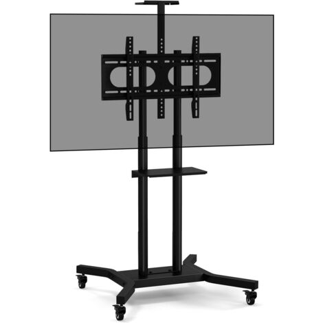 COSTWAY Support TV sur Pied Mobile pour Téléviseurs Plats et Incurvés 32" à 70", Chariot TV à roulettes Réglable 2 Étagères pour Caméra et AV Passe-câbles VESA Max. 600 x 400 mm, Charge 50kg