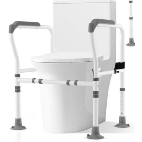 COSTWAY Supporto di Sicurezza Telaio Autonomo per WC, Supporto per WC Regolabile in Altezza e Larghezza con Cinghia di Fissaggio, Con Ventose Antiscivolo (Grigio)