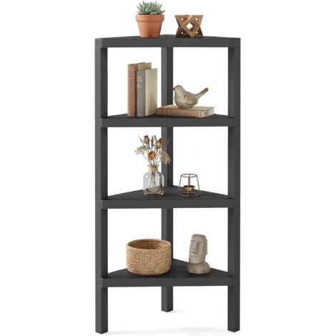 COSTWAY Supporto Scaffale ad Angolo,Libreria ad Angolo a 4 Ripiani,Scaffali a Doghe Aperte,Nero