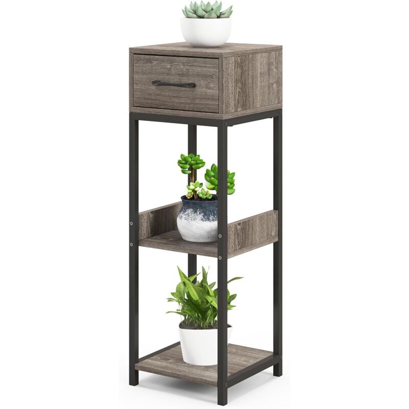 Supports de Plantes en Métal à 3 Niveaux, Porte-Plantes Carré avec 1 Tiroir Kits Anti-basculement, Organisateur d'angle de Pots de Fleurs pour Balcon