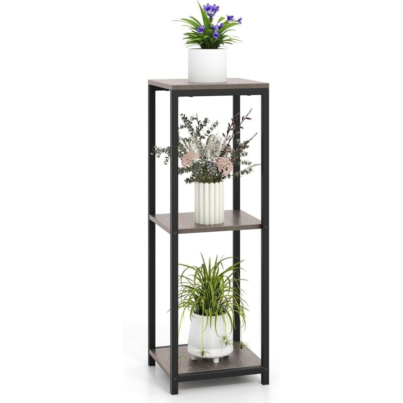 Supports de Plantes Métallique à 3 Niveaux, Porte-Plantes d'Angle avec Dispositifs Anti-basculement, Organisateur de Pots de Fleurs Carré pour Balcon