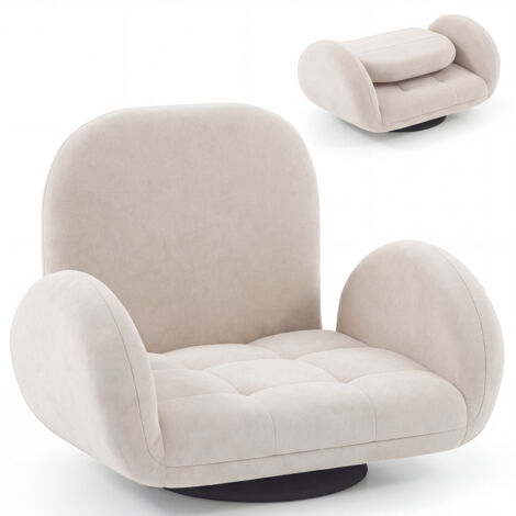 COSTWAY Swivel Floor Chair Folding Gaming Chair with Adjustable Backrest Beige