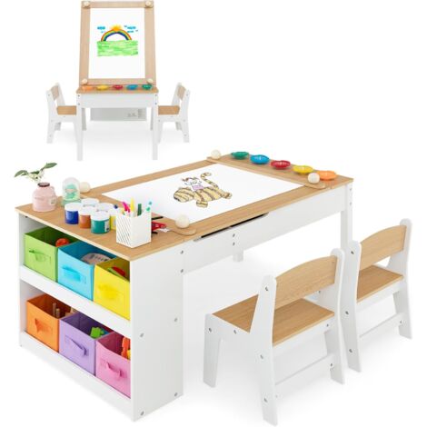 Costway – Table à dessin 2 en 1 pour enfants – 109 x 60 x 55 cm – 2 chaises ergonomiques – 6 boîtes de rangement – Rouleau de papier inclus
