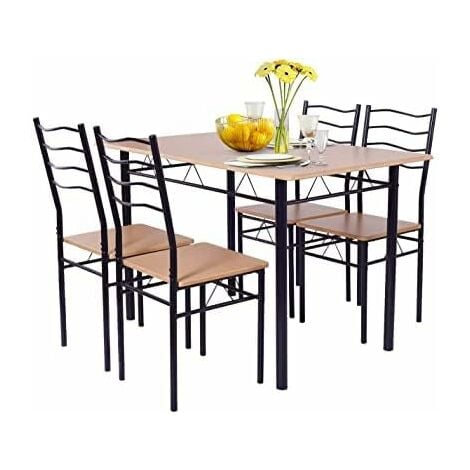 GOLDFAN Ensemble Table et 4 Chaises Salle Manger Table et 4 Chaises  Rectangulaire Table à Manger en Verre Chaise en Tissu,Gris : :  Cuisine et Maison