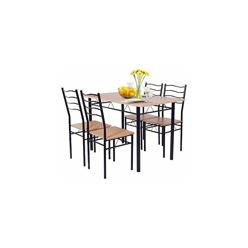 Table a Manger avec 4 Chaises Châssis Métal Contemporain, Ensemble 5 Pièces de Table de Salle à Manger pour Cuisine Salon, Montage Facile (Couleur