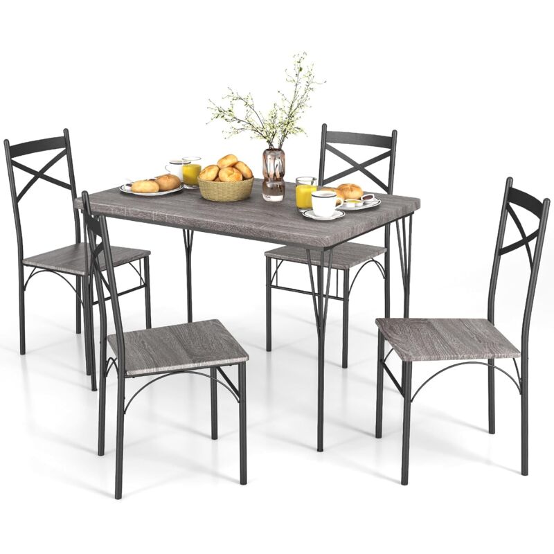 COSTWAY Table à Manger avec 4 Chaises, Ensemble Table et 4 Chaises, Cadre en Métal Noir, Design Ligne Arquée, Table Cuisine Industriel 110x70cm pour