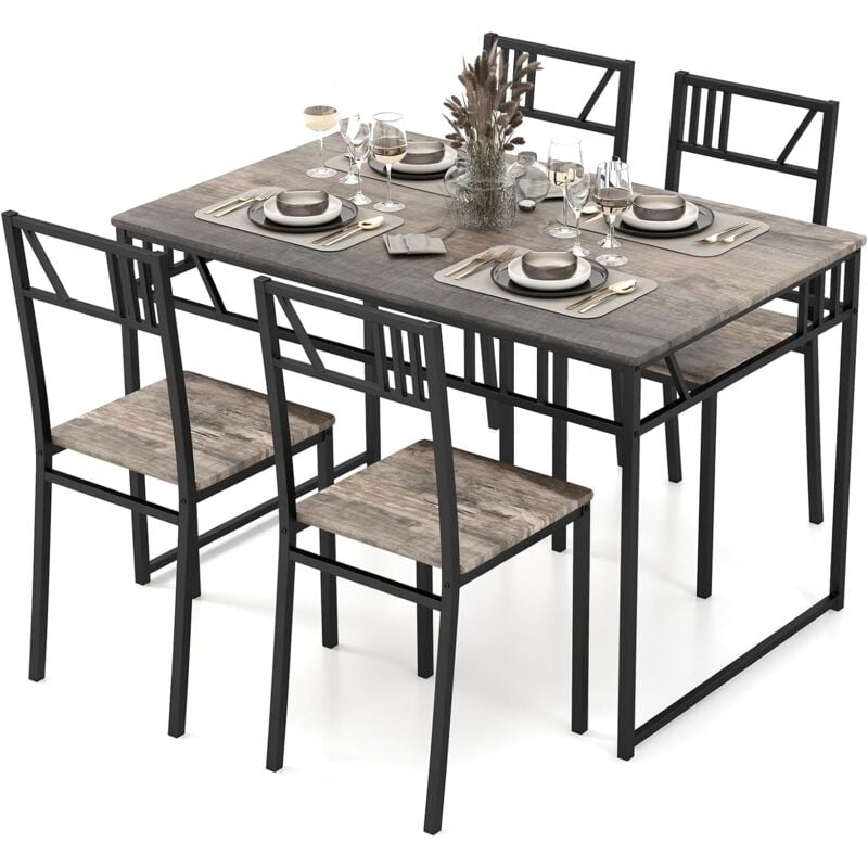 Table à Manger avec 4 Chaises, Ensemble Table et 4 Chaises, Cadre en Métal Noir, Table Cuisine Rectangulaire 110x70cm pour Salle à Manger, Cuisine,