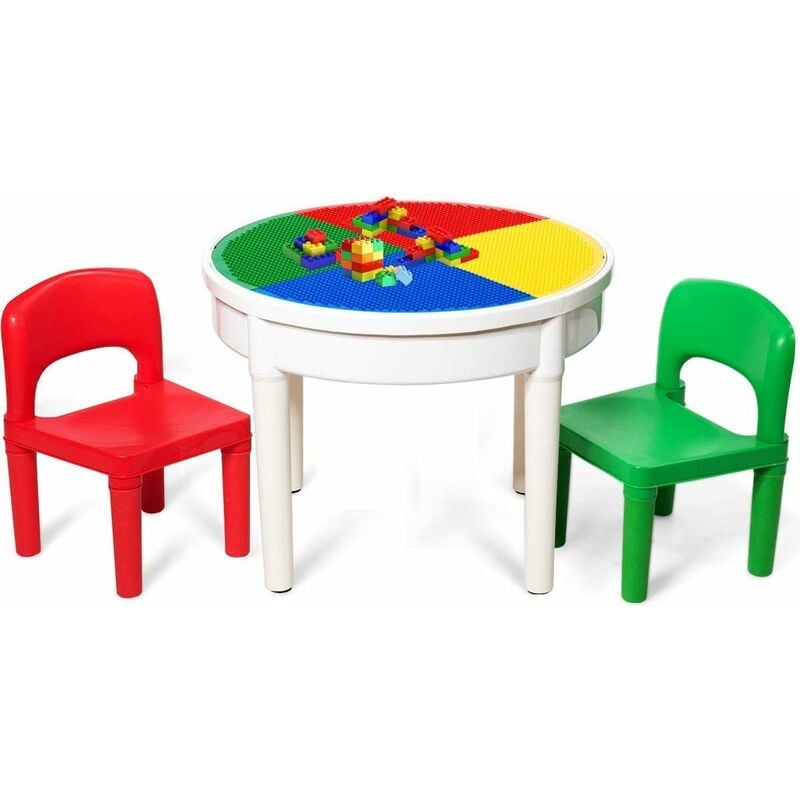Costway - Table avec 2 Chaises pour Enfants avec 300 Petits Blocs, 3 en 1 Table de Construction pour Bricolage pour 3 Ans+, Multicolore