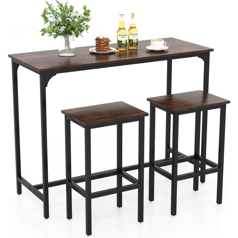 Costway - Table Bar avec Tabouret, Table de Cuisine 2 Personnes pour Petit Espace, Repose-Pied, Mange Debout avec Tabouret, Bar Cuisine Étroit 120 x