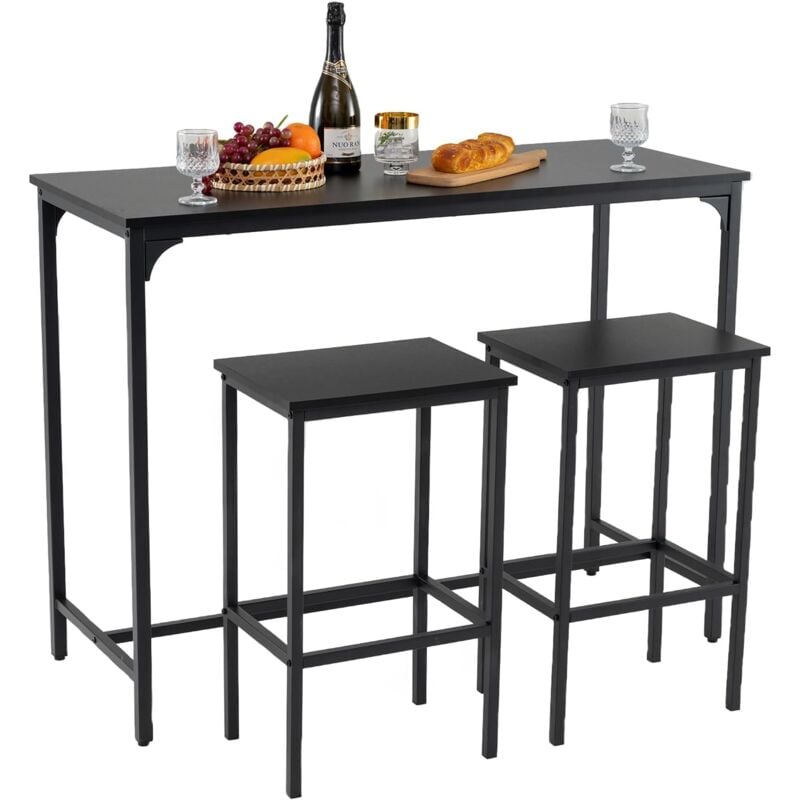 Costway - Table Bar avec Tabouret, Table de Cuisine 2 Personnes pour Petit Espace, Repose-Pied, Mange Debout avec Tabouret, Bar Cuisine Étroit 120 x