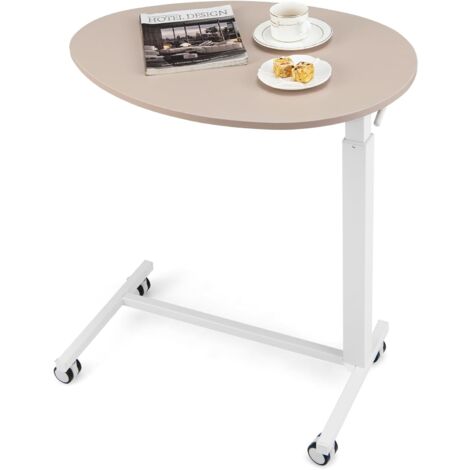 COSTWAY Table Bar Haute, Table Mange Debout Réglable 74-108 CM, Table Bar Mobile, roulettes Verrouillables, Vérin Pneumatique, Plateau Ovale, Table Ronde pour Salle à Manger