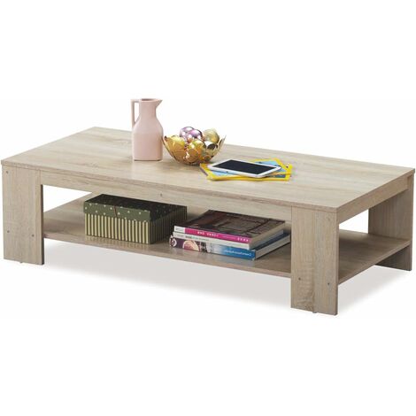 COSTWAY Table Basse avec 2 Etagère de Rangement de Style Rustique mais Industrielle en MDF Noyer 120 X 55 X 34 cm (L x W x H)