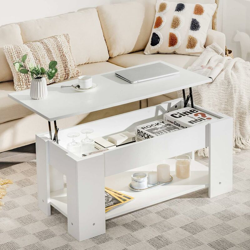 Costway - Table Basse avec Plateau Relavable et 1 Etagère pour Rangement de Style Moderne en Matériau Ecologique