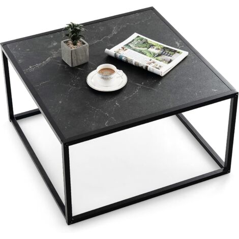 Costway – Table basse carrée moderne 70x70cm – Dessus en faux marbre – Structure en acier antirouille – Patins antidérapants pour stabilité