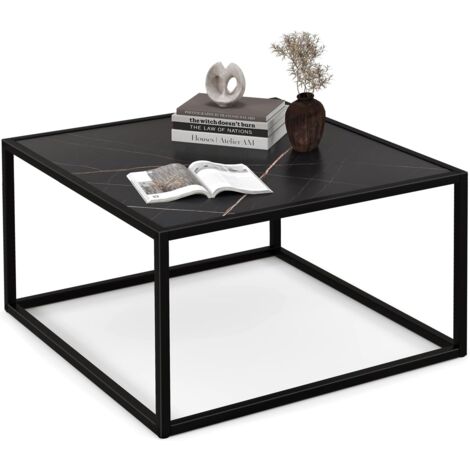 COSTWAY Table Basse Carrée, Table Basse Salon Faux Marbre, Cadre Métal, Facile à Installer, 70 x 70 x 40cm