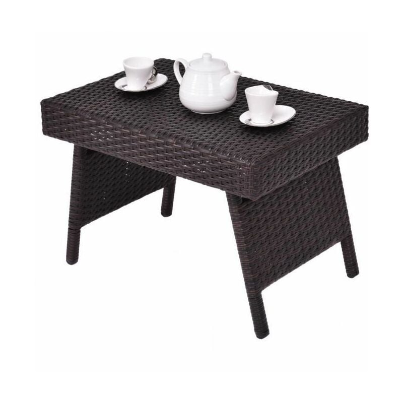 Table Basse Pliable de Jardin en Résine Table Basse Tréssée pour Salon Jardin Balcon Terrasse 60 x 40 x 39 cm Brun - Costway