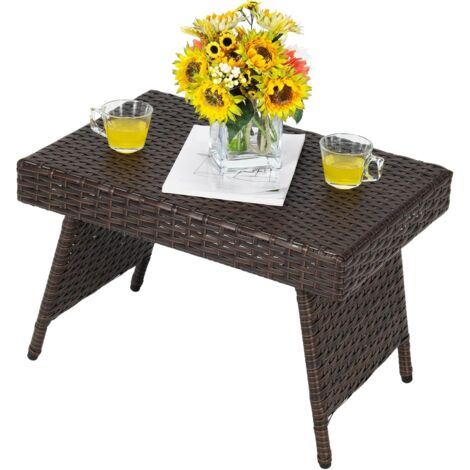 Costway – Table basse pliante en rotin 60 x 40 x 40 cm – Structure en acier renforcé – Capacité 45 kg – Design pliable pour extérieur