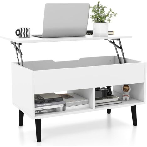 COSTWAY Table Basse Relevable, avec Rangement Caché et 2 Compartiments Ouverts, 80 x 40 x 44,5-58,5 cm