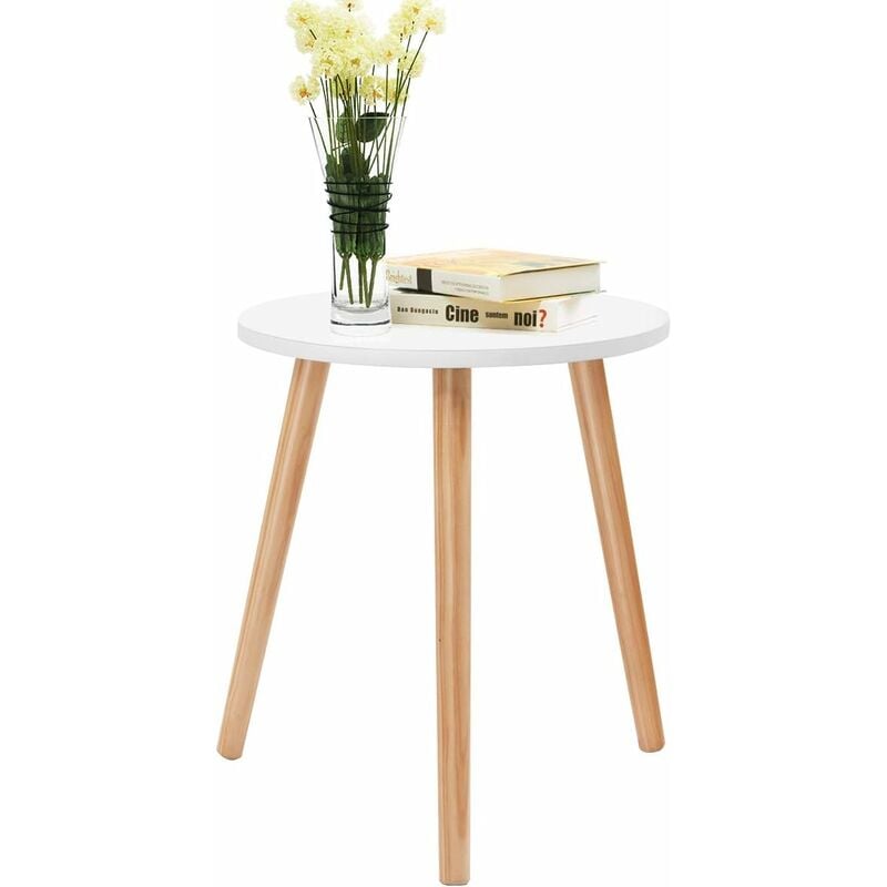 Costway - Table Basse Ronde Style Scandinave Moderne Dim. Ø40 x 48H Table d'Appoint pour Salon, Chambre et Balcon en mdf et Bois de pin Blanc