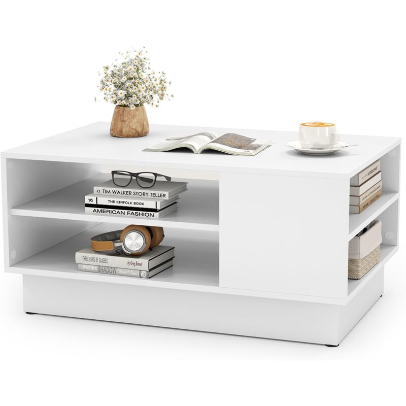 Table Basse, Table de Salon avec 2 Étagères, Base Épaissie, Table Basse avec Rangement pour Salon, 86 x 56 x 41 cm (Blanc) - Costway