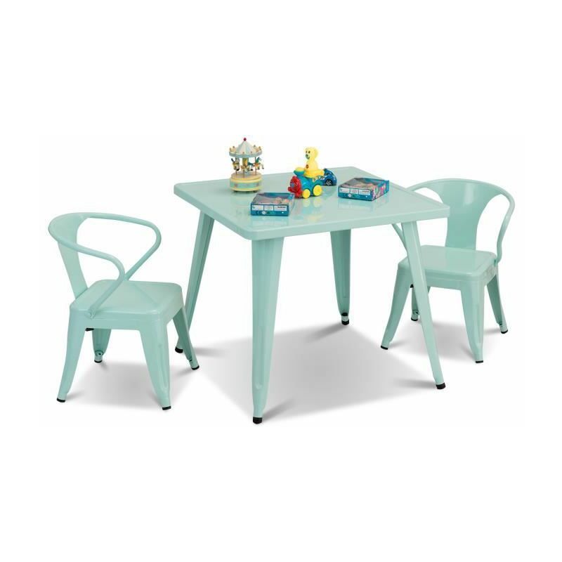 Costway table carree avecchaise pour enfant en aicer avec coins arrondis et <strong>surface</strong> lisse travailler, manger, jouer bleu