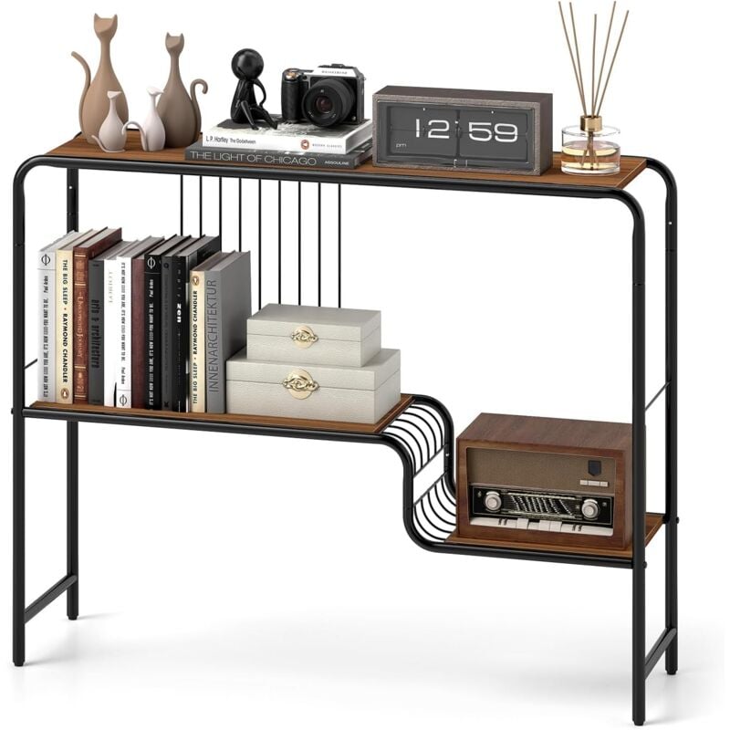 Table Console, Console Entree 2 Étagères, Bibliothèque en Métal, Design en Forme s, Pieds Réglables, Console Meuble Entree pour Salon - Costway