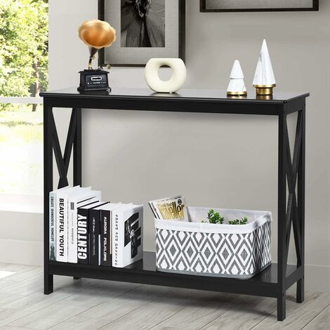 Costway – Table console d'appoint industrielle 100 x 30 x 80 cm – MDF noir – 2 niveaux – Meuble pour entrée, couloir, salon