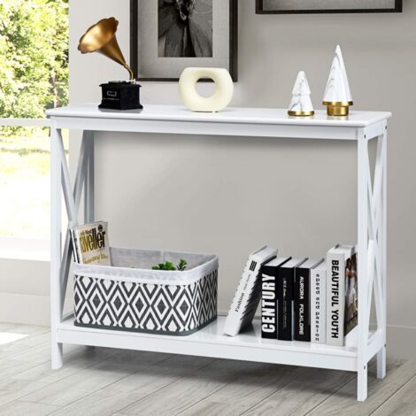 COSTWAY Table Console d'Appoint Industrielle à 2 Niveaux, Meuble pour Entrée, Couloir, Salon, 100 x 30 x 80 cm (Blanc)