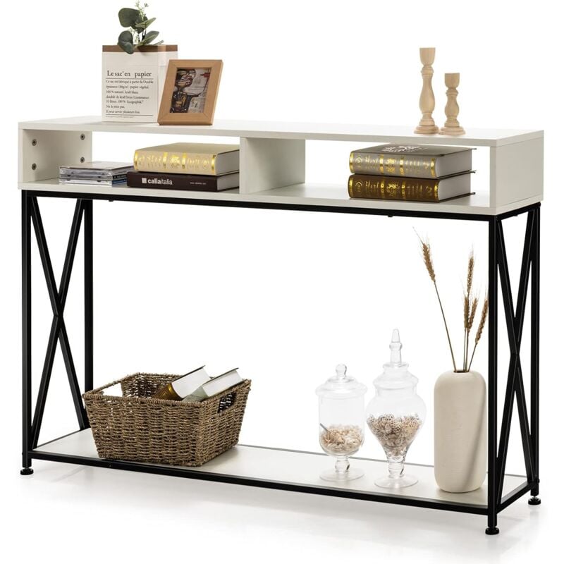Table Console de Style Industriel 120 x 23 x 79 cm Structure en Acier Meuble d'Entrée Anti-Basculement Blanc - Costway