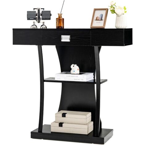 Costway – Table console industrielle 3 étagères avec tiroir – Structure anti-basculement – Dimensions 91 x 30 x 88cm – Métal et bois d'ingénierie noir