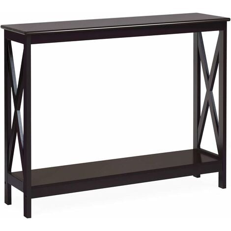 COSTWAY Table Console/Table d'Appoint Industrielle à 2 Niveaux, Meuble pour Entrée, Couloir, Salon, 100 x 30 x 80 cm, Marron/Grain de Bois Noir