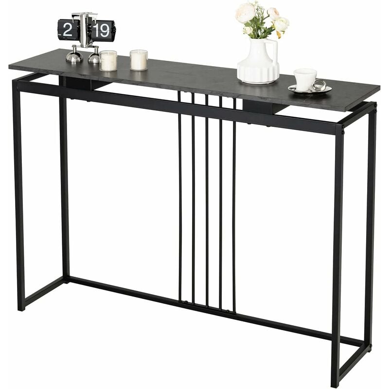 Costway - Table Console, Table de Canapé en Faux Marbre avec Structure en Acier Enduit de Poudre, Table d'Entrée Maigre Autoportante, Table Étroite