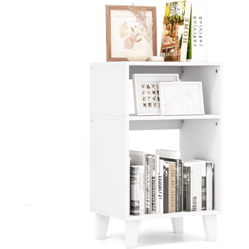 Costway - Table d'Appoint 3 Étagères, Bout de Canapé 4 Pieds Surélevés, Table De Chevet Blanche pour Salon, Chambre, 2 Compartiments Ouverts, Montage