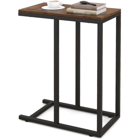 COSTWAY Table dAppoint, Bout de Canape en Forme C, Gueridon pour Canapé, Cadre en Métal, Petite Table Basse Salon, Table Étroite pour Chambre, 45,5 x 25,5 x 64 cm (Marron Rustique)