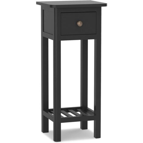 COSTWAY Table d'Appoint, Bouts de Canapé avec Tiroir et Étagère, Aucun Assemblage, Petite Table Haute Étroite pour Chambre, Salon, Entrée, Kit Anti-basculement Inclus, 35 x 30 x 80 cm (Noir)