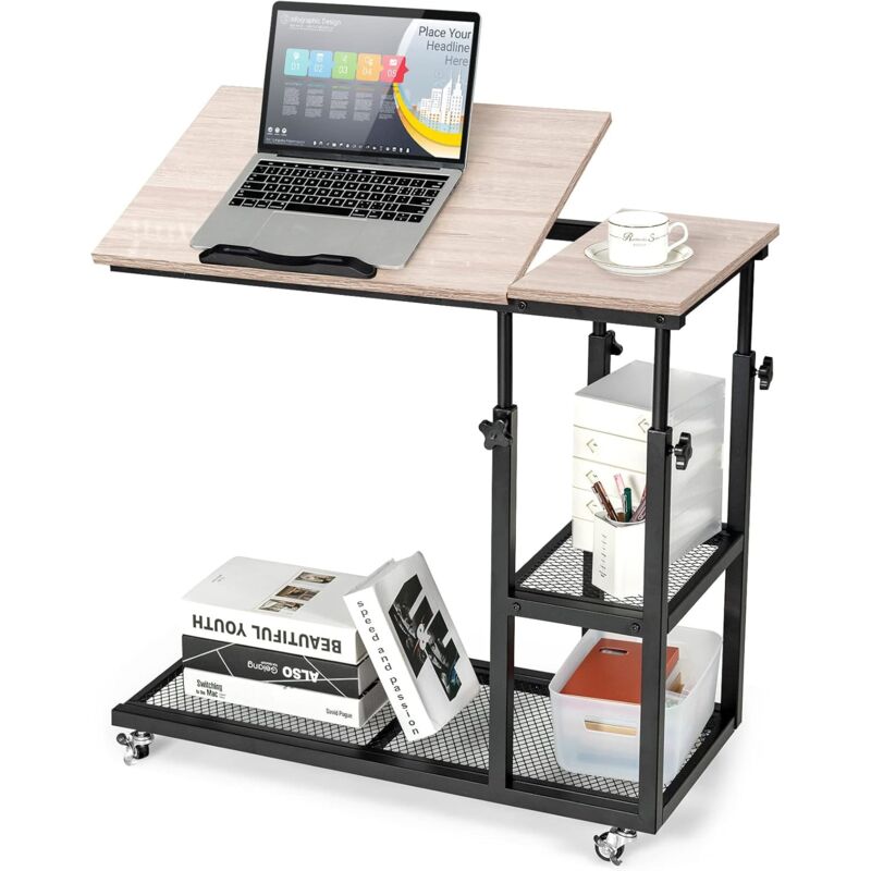 Costway - Table d'Appoint à Roulette avce Plateau Réglable, Cadre en Acier, Table de Lit avec roulettes pour Salon, Chambre, Balcon (Brun Clair) Costway - Table d'Appoint à Roulette avce Plateau Réglable, Cadre en Acier, Table de Lit avec roulettes pour Salon, Chambre, Balcon (Brun Clair)