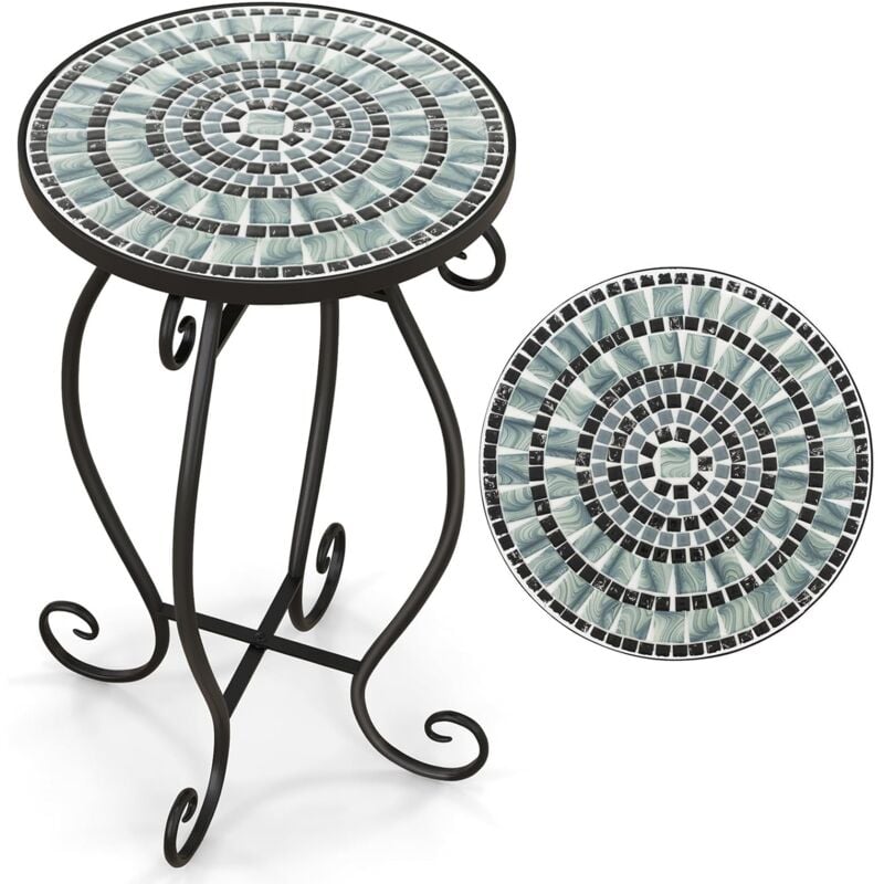 Table D'appoint Exterieur Jardin en Mosaïque, Table Bistro Ronde en Carreaux de Céramique Résistant aux Intempéries, Table Basse D'extérieur pour
