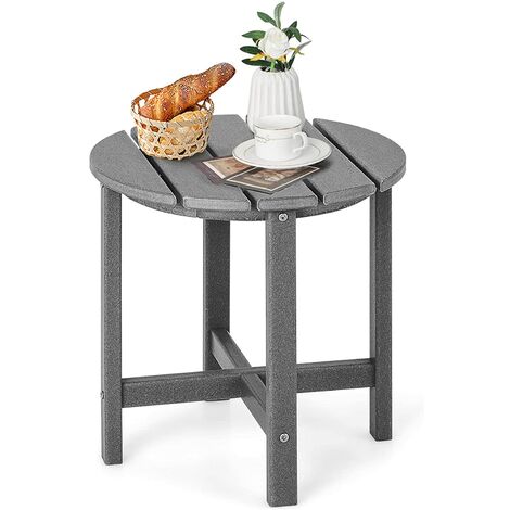 COSTWAY Table d’Appoint Extérieure en HDPE Résistante aux Intempéries Charge 100KG, Table Basse de Jardin Ronde Design Adirondack, pour Patio Terrasse Cour 46 x 46 cm, Gris