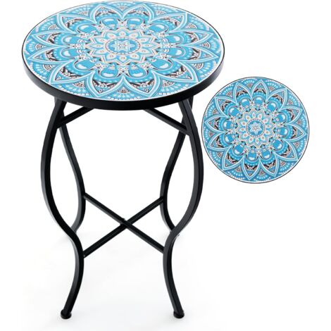 Costway – Table d'appoint extérieure en mosaïque – Plateau en céramique – Cadre métal antirouille – Dimensions 35 x 55 cm – Pour balcon et jardin
