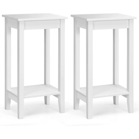 COSTWAY Table d'Appoint Lot de 2, Bout de Canapé 2 Niveaux avec Pieds en Bois Massif, Design Étroit, Assemblage Facile, pour Salon, Chambre, Couloir, Bureau