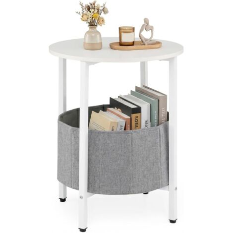 COSTWAY Table dAppoint Ronde avec Panier en Feutre Amovible, Petite Table Basse Ronde avec Rangement, Cadre en Métal, Chevet de Nuit Moderne 2 Niveaux, pour Salon, Chambre, Nurserie