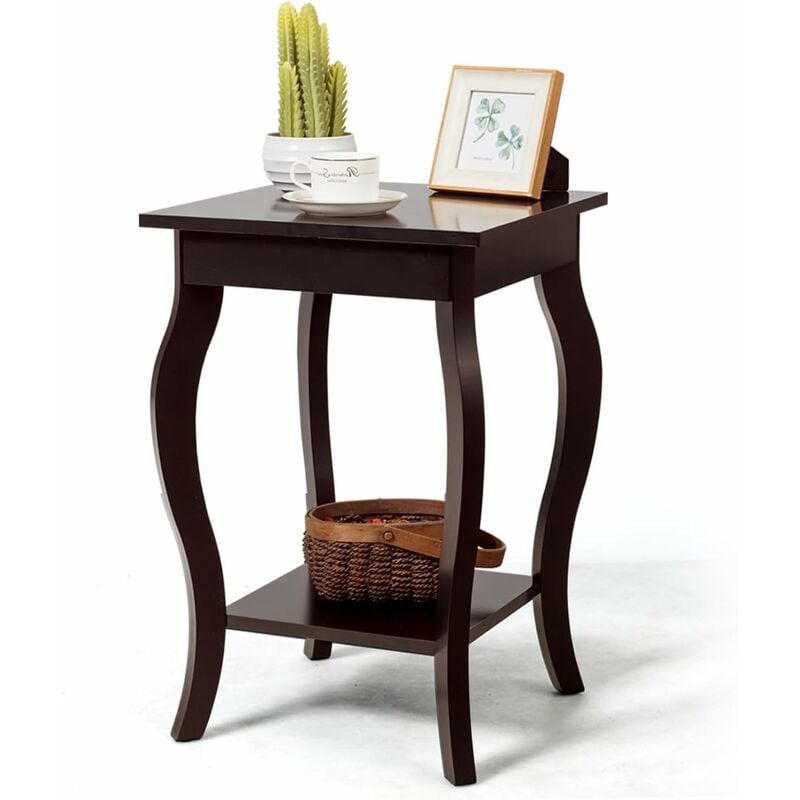 COSTWAY Table d'Appoint, Table de Chevet 2 Niveaux, Bout de Canapé Carré avec Patins Antidérapants pour Chambre, Salon, 40 x 40 x 60 cm, Café